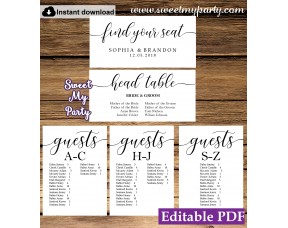 Rustic seating chart cards template printable,seating chart alphabetical, (51)